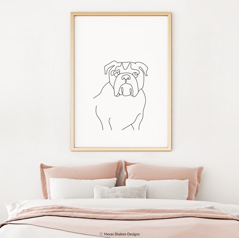 English Bulldog Line Art Minimalist Wall Art Drawing Dogs Etsy