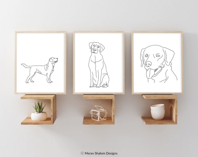 Labrador Retriever One Line Drawing Print. Printable Black and White ...
