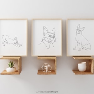 Boston Terrier Line Art Set - Disegno minimalista da parete - Cani e animali domestici - DOWNLOAD IMMEDIATO