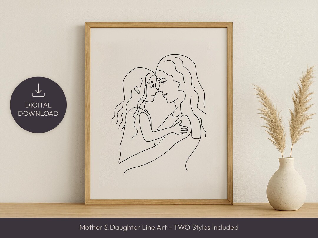 Mother and Daughter Line Art Bundle – Printable Wall Art - Etsy