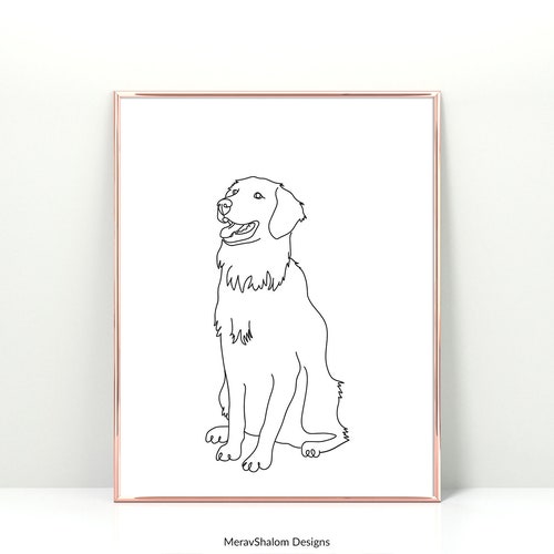 Golden Retriever Line Art Minimalist Wall Art Drawing Dogs Etsy