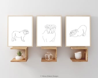 English bulldog Line Art Set - Minimalist Wall Art Drawing - Dogs & Pets - INSTANT DOWNLOAD