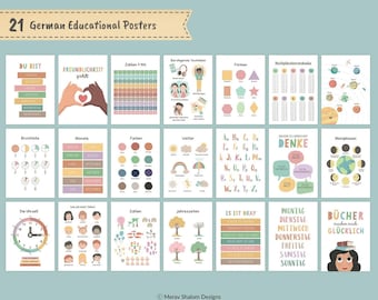 Inclusive Classroom German Art, set of 21, kids Wall Art, Boho Educational Wall Art, Classroom Art - INSTANT DOWNLOAD