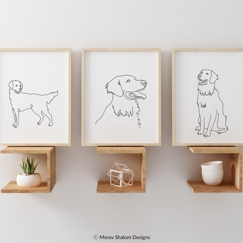 Labrador Retriever Puppy Line Art Set Minimalist Wall Art Etsy