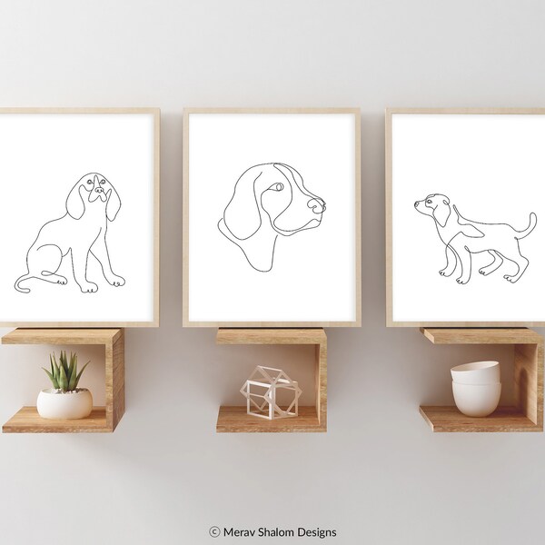 Beagle Line Art Prints Set - Dessin d’art mural minimaliste - Chiens et animaux de compagnie - TÉLÉCHARGEMENT INSTANTANÉ