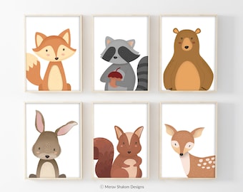 Woodland Animal Nursery Prints, Set of 6 (Instant Download)
