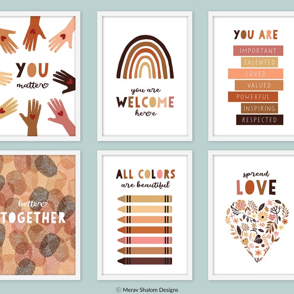 Inclusive Classroom Art, set of 6, Diversity Poster, Human Equality Art, kids Wall Art, Diversity Classroom Art - INSTANT DOWNLOAD