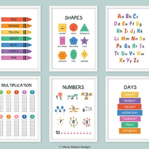 Rainbow Wall Art, learning prints, Educational Prints, Home School Prints, classroom prints, ABC, numbers, days - INSTANT DOWNLOAD