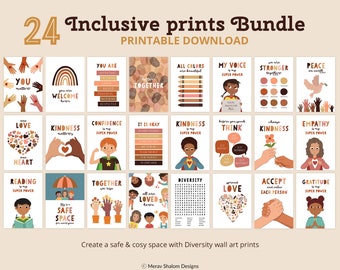 Inclusive Classroom Art, set of 24, Diversity Poster, Human Equality Art, kids Wall Art, Diversity Classroom Art - INSTANT DOWNLOAD