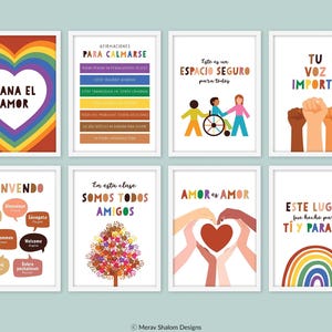 Spanish Inclusive Classroom Art, set of 8, Diversity Poster, Human Equality Art, Kids Wall Art, Diversity Classroom Art - INSTANT DOWNLOAD