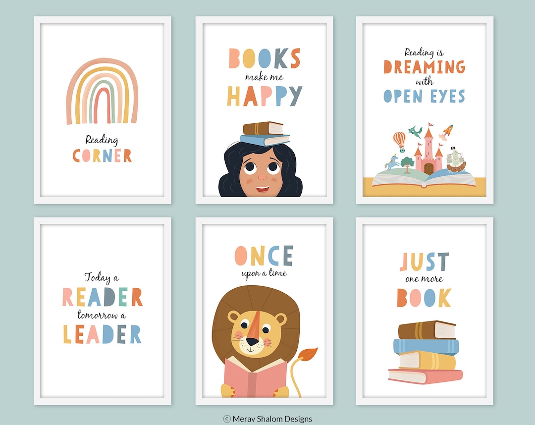 Set of 6 Prints, Read Wall Art, Kids Room Decor, Toddler Wall Art