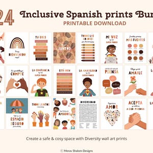 Spanish Inclusive Classroom Art, set of 24, Diversity Poster, Human Equality Art, Kids Wall Art, Diversity Classroom Art - INSTANT DOWNLOAD