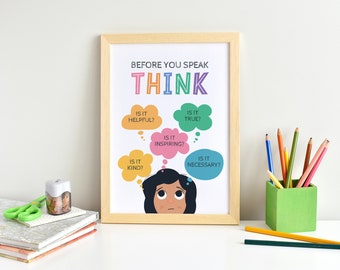 Targa In Alluminio Decorativa T.H.I.N.K. – Poster Motivazionale Per Ufficio, Casa, Aula – Prima Di Parlare, Pensa - 5