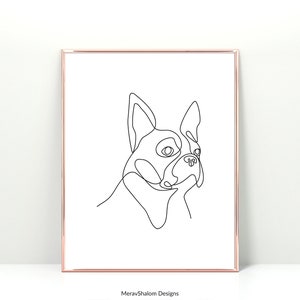 Boston Terrier Line Art Print - Minimalist Wall Art Drawing - Dogs & Pets - INSTANT DOWNLOAD