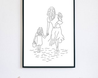 Mother and Daughters Art, Line Art, Family Print, Line Drawing, Gifts for  Mom, Mum, Family Love, Wall Art INSTANT DOWNLOAD 