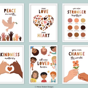 Arte inclusiva para sala de aula, conjunto de 6, pôster de diversidade, arte de igualdade humana, arte de parede para crianças, arte de diversidade para sala de aula - DOWNLOAD INSTANTÂNEO