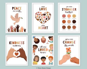 Inclusive Classroom Art, set of 6, Diversity Poster, Human Equality Art, kids Wall Art, Diversity Classroom Art - INSTANT DOWNLOAD