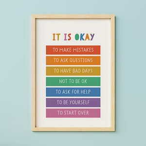 Está tudo bem, não estar bem, arte de parede de afirmações para crianças, pôsteres educativos, decoração de quarto infantil, decoração de quarto infantil - DOWNLOAD INSTANTÂNEO