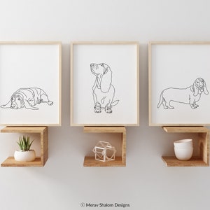 Basset Hound Line Art Set - Minimalist Wall Art Drawing - Dogs & Pets - INSTANT DOWNLOAD