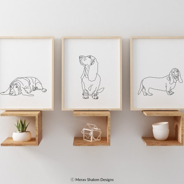 Basset Hound Line Art, Minimalistische Hundewanddekoration - SOFORTIGER DOWNLOAD
