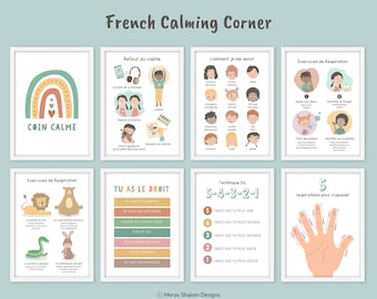 Calming Strategies French Print Set,  Calming Corner Sign ,Calm down Skills, Educational Posters, Classroom wall art - INSTANT DOWNLOAD