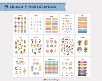 Educational Posters, 15 Homeschool Prints, Montessori Classroom Decor, Neutral Kids Nursery, Boho Playroom Wall Art Print (Instant Download)