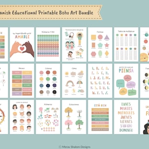 Spanish Classroom Art, set of 21, kids Wall Art, Boho Educational Wall Art, Classroom Art - INSTANT DOWNLOAD