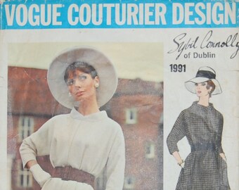 1991 VOGUE Couturier Design by SYBIL CONNOLLY of Dublin vintage Sewing Patterns 60's Dress size 12 bust 34