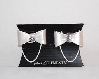 Vintage Pearl White Satin & Swarovski crystals SHOE CLIPS by Preferred Elements
