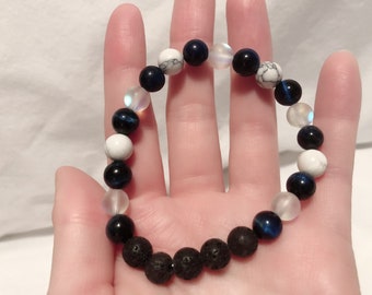 Blue tigers eye, howlite and aura Quartz Bracelet