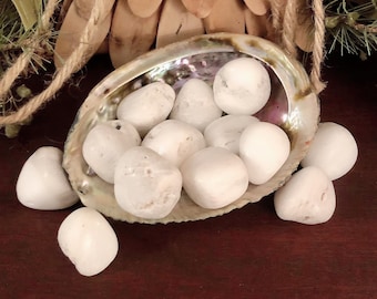 Tumbled Scolecite grid stones, pocket & wire wrap.