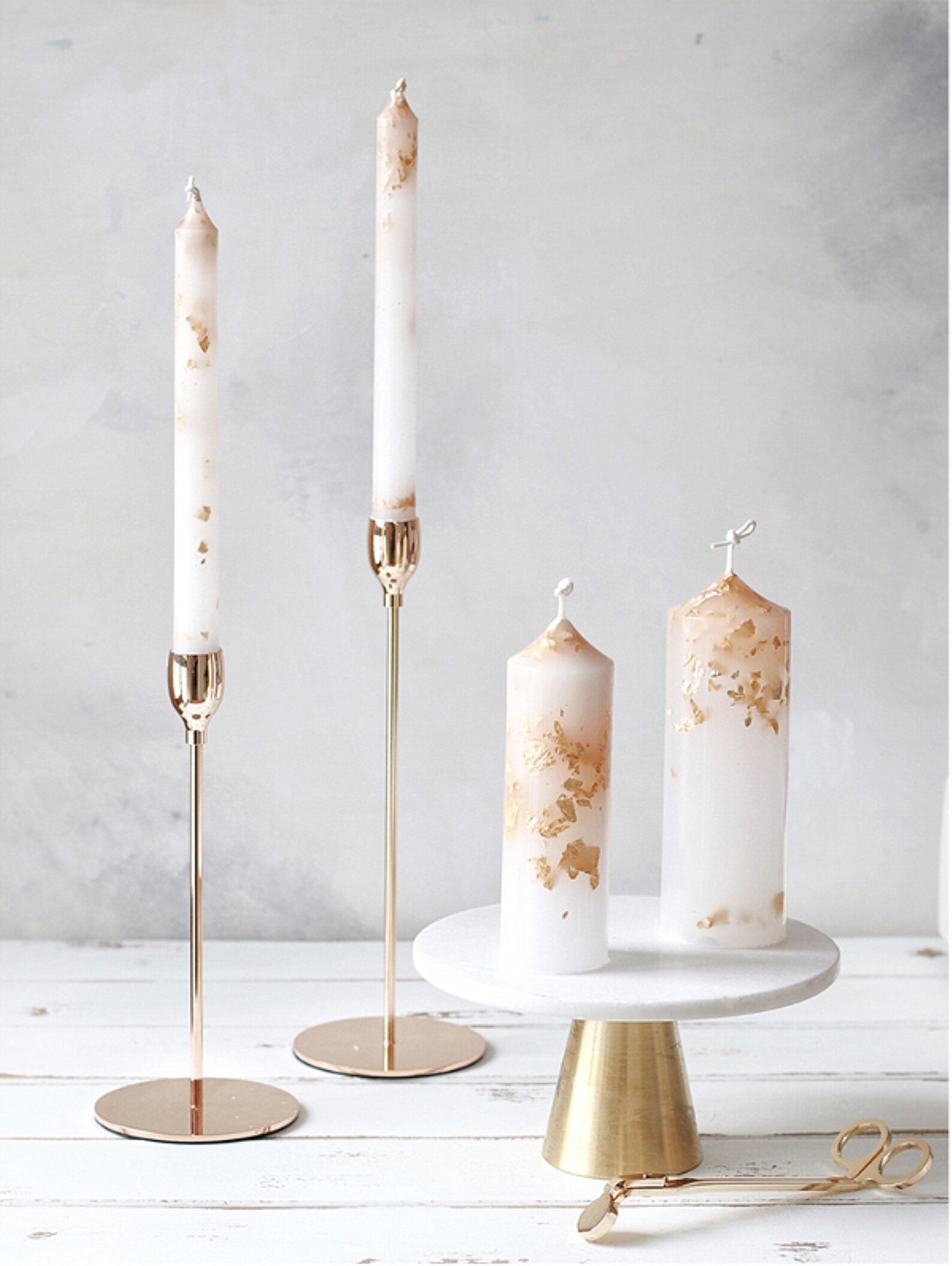 White Pillar Candle With Gold Foil Dripless and Smokeless for Etsy