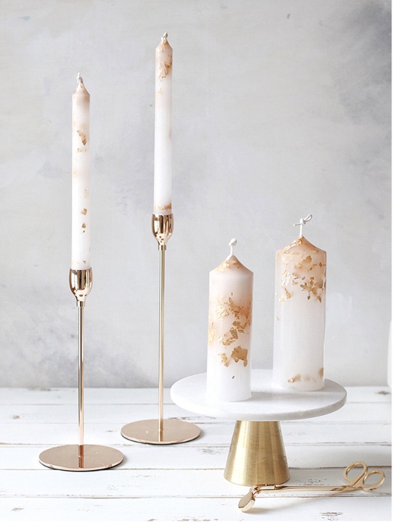 White Pillar Candle With Gold Foil Dripless and Smokeless for Etsy