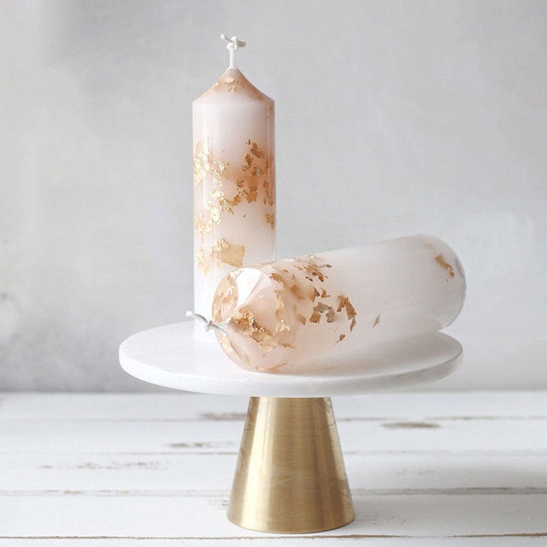 White Pillar Candle With Gold Foil Dripless and Smokeless for Etsy