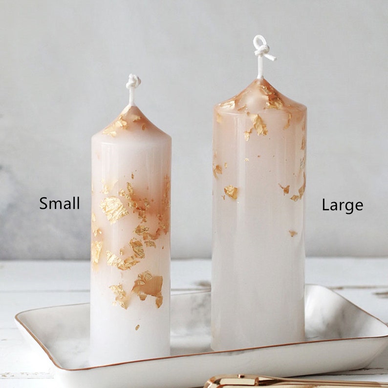 White Pillar Candle With Gold Foil Dripless and Smokeless for Etsy