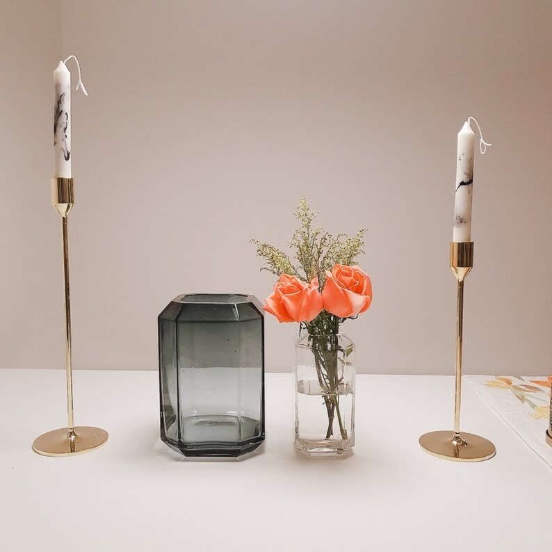 Taper Candle Marble Taper Candle White Soy Wax Candle for Etsy