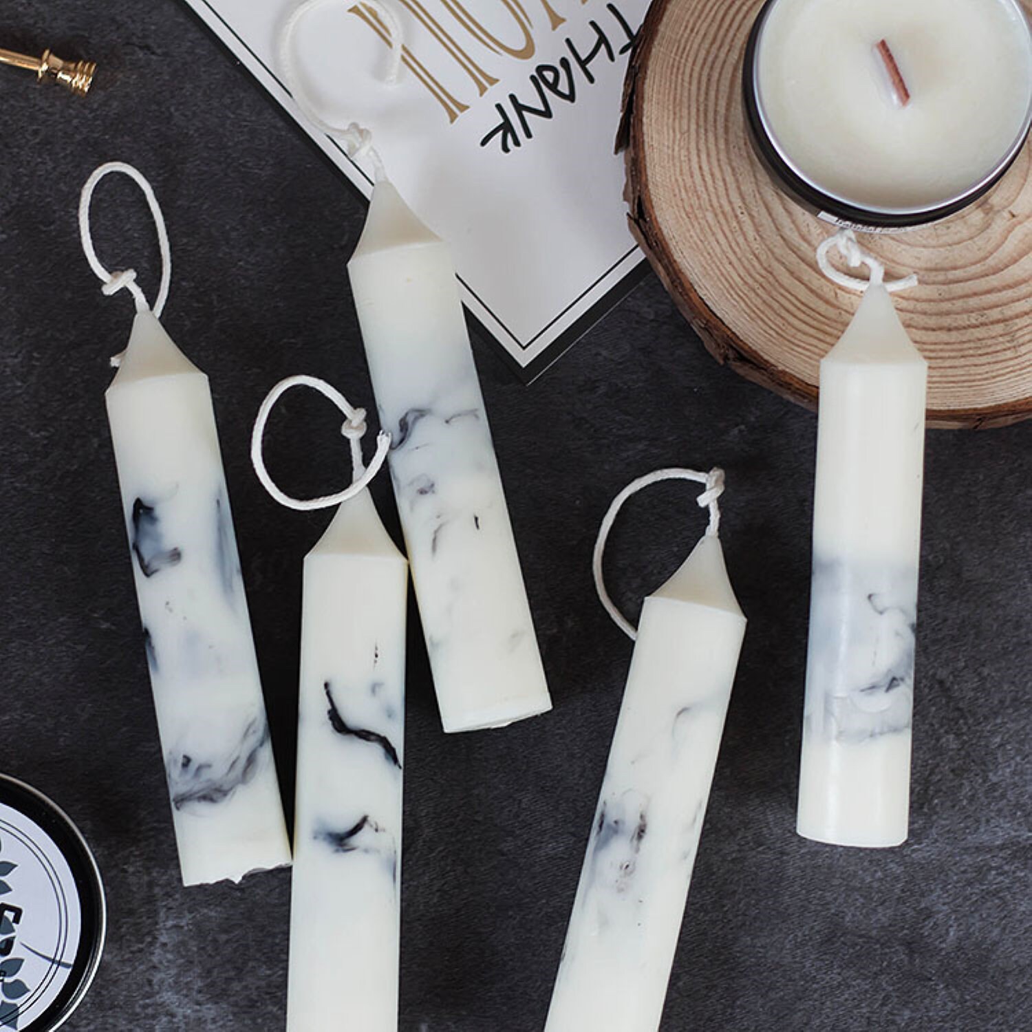 Taper Candle Marble Taper Candle White Soy Wax Candle for Etsy