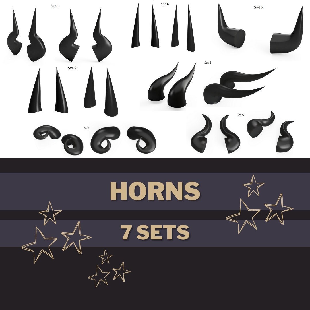 7 Sets of Horns Dnd Tiefling Demon Cosplay 3D Print Model Etsy