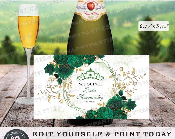 Quinceanera Emerald Green Cider Bottle Labels Mis Quince Anos Wedding