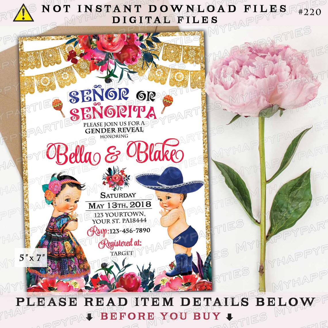 Senor or Senorita Fiesta Gender Reveal Shower Mexican Invitation Fiesta