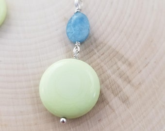 Chrysoprase Necklace with Kyanite on Sterling Silver chain, Reiki Charged Pendant, Heart Healing Necklace