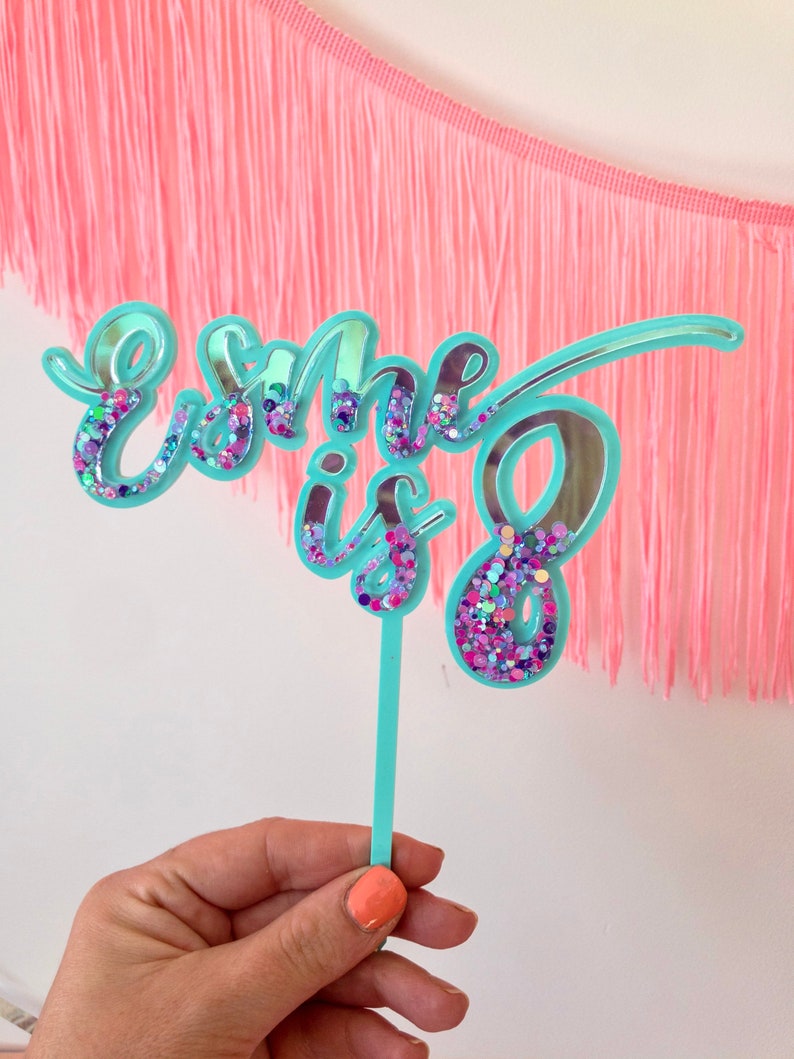 Acrylic Cake Topper Custom 2-lined Double Layer Topper hand-glittered image 1