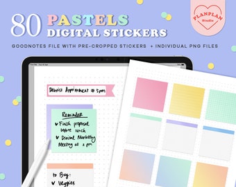 Digital Sticky Notes for GoodNotes, Bullet Journal, or Notebook - Pastel tones digital stickers labels for ipad planner stickers