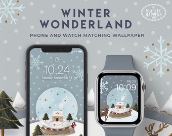 Apple Watch Wallpaper Winter Wonderland, iPhone Wallpaper Winter, Apple Watch Gesicht Design in Weihnachten Urlaub Winter, cool blau iPhone