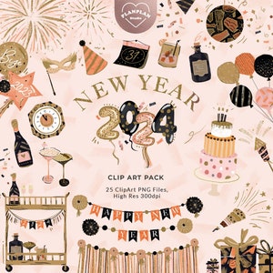 Clipart nouvel an, Illustration de la Saint-Sylvestre dessinée à la main, nouvel an PNG, clipart NYE, clipart feux d'artifice paillettes, clipart nouvel an pailleté