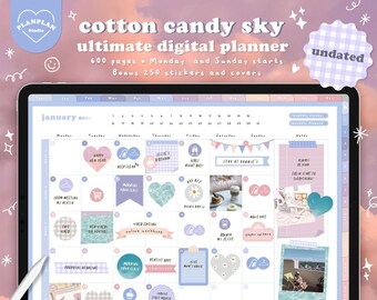 Digital Planner UNDATED, Aesthetic Digital Planner Cotton Candy Sky, Ultimate Digital Planner GoodNotes Notability, iPad Planner Hyperlinks