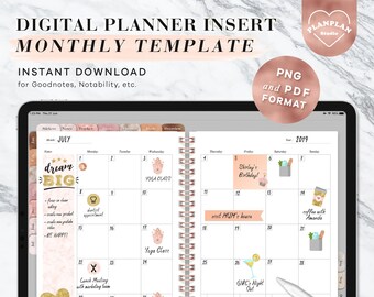 Monatliche Planer Einsätze für digitalplanner oder digital Journal Goodnotes, iPad Digital Planner Einsätze, digitale Journal Einsätze