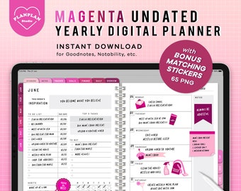 Basic Pink Digital Planner, Magenta Color iPad Planner, Fuschia Undated Goodnotes Planner in Basic Color Theme, Digital Journal, Notability