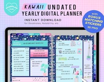Kawaii Digital Planner, iPad Planner, Cute Goodnotes Planner, Rainbow Colour Digital Planner, Kawaii Undated Digital Journal, Notability