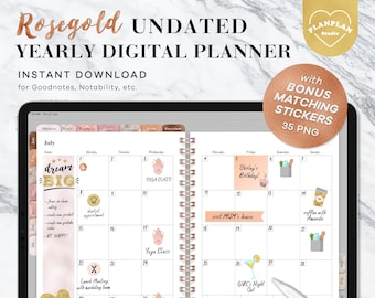 Digital Planner, iPad Planner, Goodnotes Planner, Rosegold Marble Digital Planner, Undated Digital Journal, Notability, Goodnotes Template